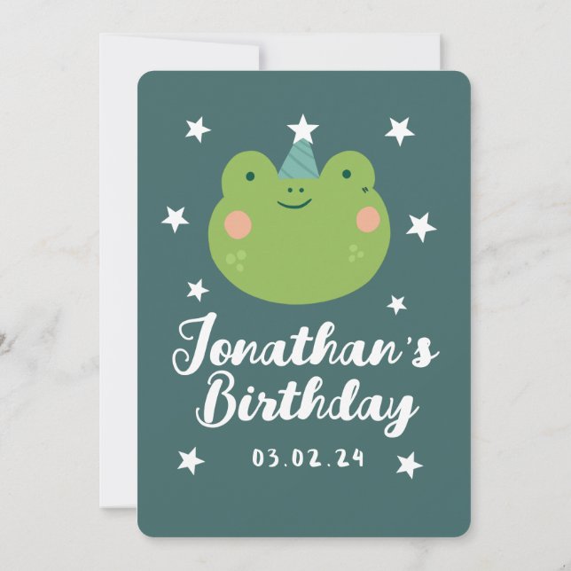 Simple Cute Frog Forest with Animals Birthday  Invitation (Back)
