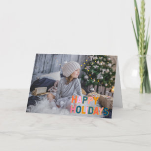 Simple Cute Full Photo Colourful Typography Holida Holiday Card