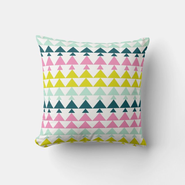 Simple Cute Geometric Pattern Pink Mint Chartreuse Cushion (Front)