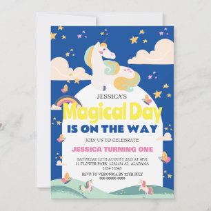 Simple Cute Girl Photo Unicorn First Birthday Baby Invitation