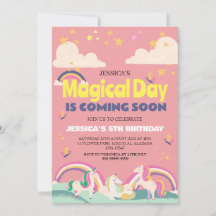 Simple Cute Girl Photo Unicorn First Birthday Baby Invitation