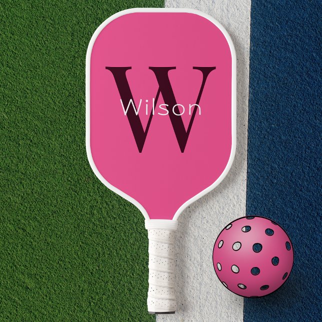 Simple Cute & Girly Pink Monogram Initial & Name Pickleball Paddle (Creator Uploaded)