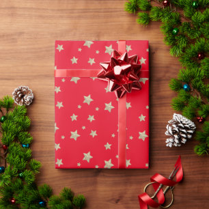 Simple Cute Glam Red Gold Twinkle Star Sky Glitter Wrapping Paper