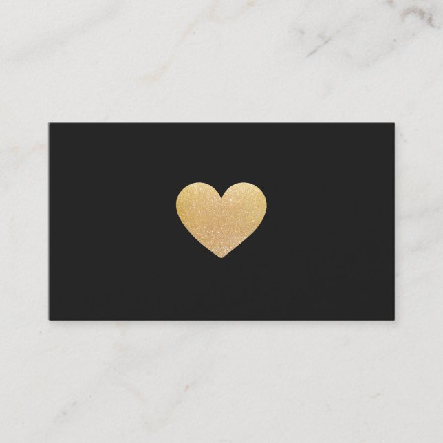 Simple Cute Gold Glitter Heart Black Networking Business Card (Front)