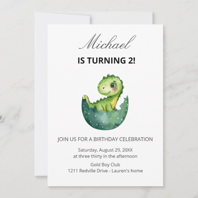 Simple Cute Green Dinosaur Birthday Party Invitati Invitation (Front)