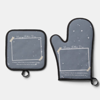 Simple Cute Happy Father's Day Greeting Gift Oven Mitt & Pot Holder Set
