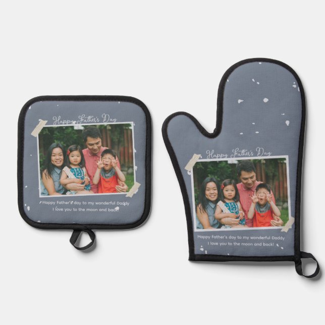 Simple Cute Happy Father's Day Greeting Gift Oven Mitt & Pot Holder Set (Front)