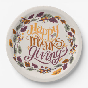  Simple Cute Happy Thanksgiving Pumpkin Fall Paper Plate
