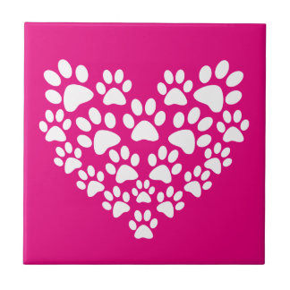 Simple Cute Heart Paw Print Tile