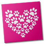 Simple Cute Heart Paw Print Tile<br><div class="desc">You can even change the background colour! This adorable paw print design with its bright pink background and white paw prints forming a heart shape is a versatile and charming addition for pet lovers in various settings. Perfect for expressing love for furry friends, this print can seamlessly transition into numerous...</div>