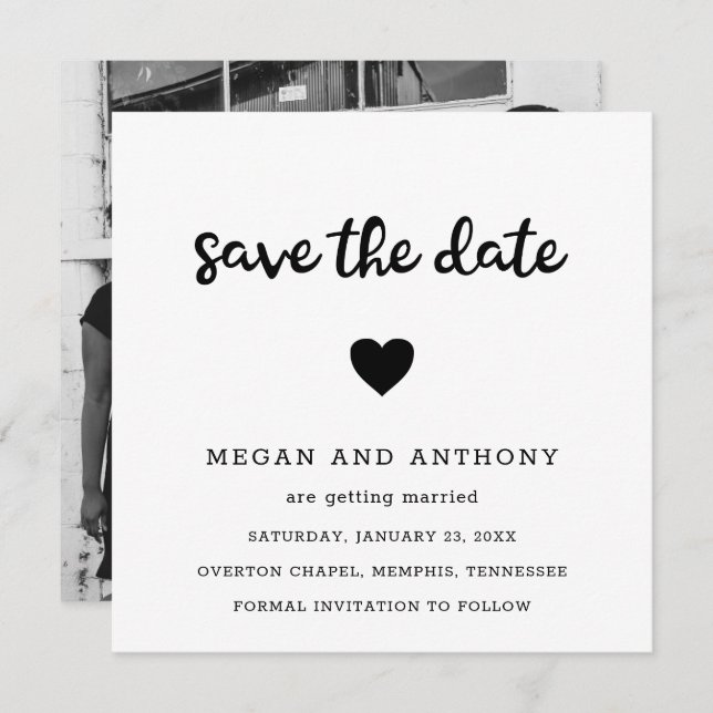 Simple Cute Heart Photo Modern Wedding Save The Date (Front/Back)