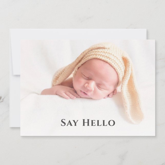 Simple Cute Hello Baby Custom Photo Newborn Birth Announcement (Front)