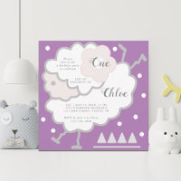 Simple Cute Jumping Lamb Lavender 1st Birthday