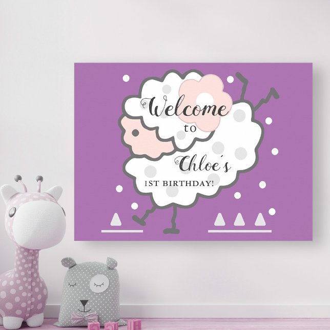 Simple Cute Jumping Lamb Lavender Birthday Welcome Poster (Creator Uploaded)