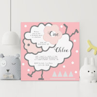 Simple Cute Jumping White Lamb 1st Birthday Pink