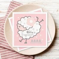 Simple Cute Jumping white Lamb 1st Birthday Pink