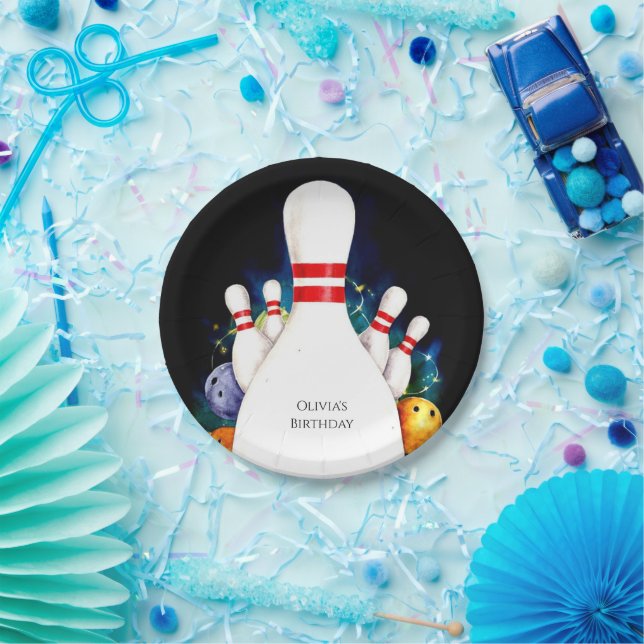Simple Cute Kids' Bowling Birthday Paper Plate (Party)