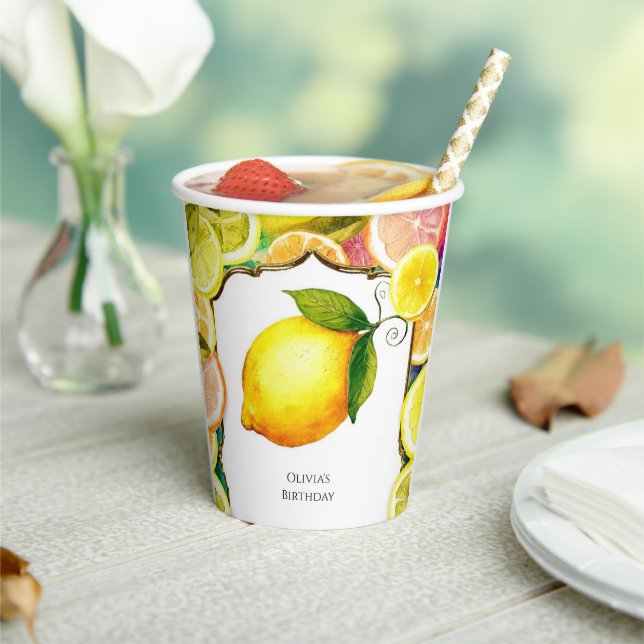 Simple Cute Lemon Birthday Paper Cups (Insitu)