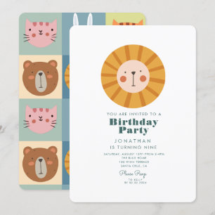 Simple Cute Lion Forest with Animals Birthday   Invitation