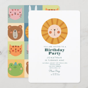 Simple Cute Lion Forest with Animals Birthday  Invitation