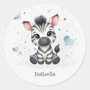 Simple cute little cartoon zebra  classic round sticker