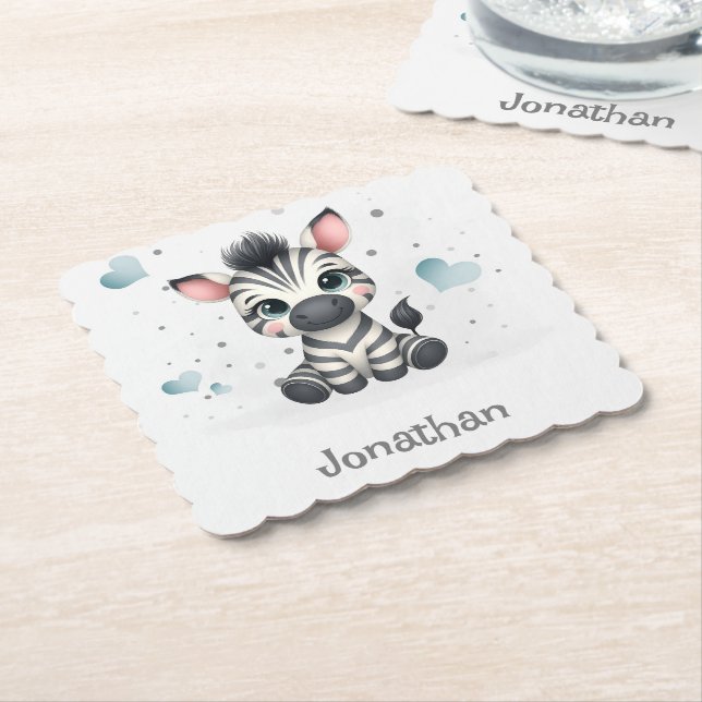 Simple cute little cartoon zebra  paper coaster (Angled)