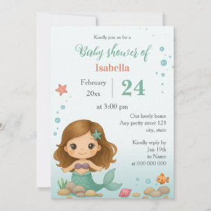 Simple cute little mermaid baby shower invitation