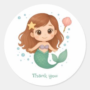 Simple cute little mermaid classic round sticker