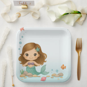 Simple cute little mermaid paper plate