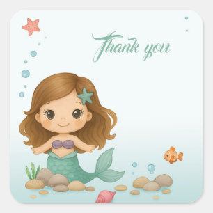 Simple cute little mermaid square sticker