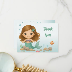 Simple cute little mermaid thank you card