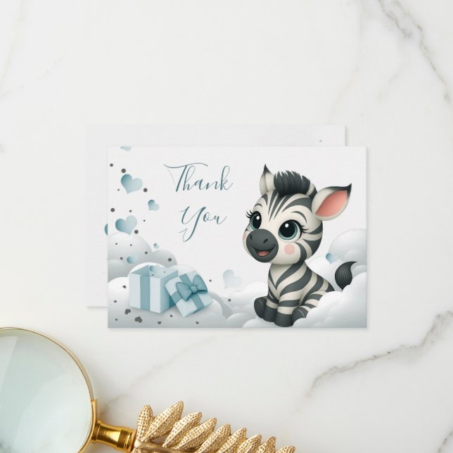 Simple cute little zebra  thank you card (Front/Back In Situ)