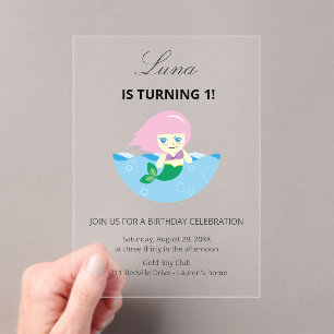 Simple Cute Mermaid Queen Birthday Acrylic Invitations