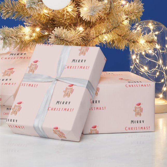 Simple Cute Merry Christmas Gingerbread Pastel Wrapping Paper (Holidays)