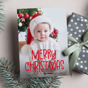 Simple cute Merry Christmas one photo red Holiday Card