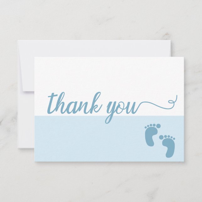 Simple Cute modern blue Script baby boy shower Thank You Card (Front)