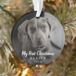 Simple Cute Modern Dog Photo My First Christmas Ornament<br><div class="desc">Did you get a new puppy this year? Add a memory to your tree with this modern keepsake ornament featuring a simple yet elegant design with the message "My First Christmas" in white chalk script along with your dog's name and the year, over your favourite photo. Add the same photo...</div>
