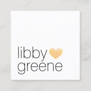 Simple Cute Modern Gold Glitter Heart Networking Square Business Card