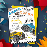 Simple cute modern monster truck kid 4th birthday