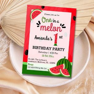 Simple cute modern One in a Melon 1st Birthday Invitation