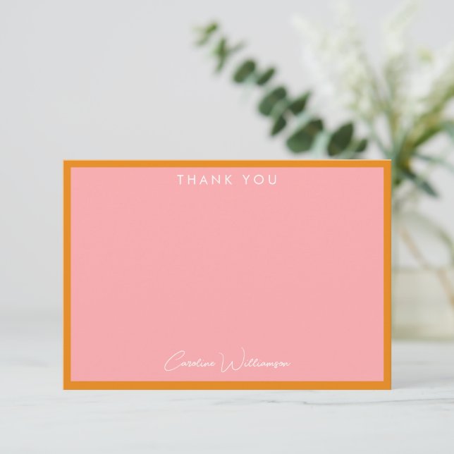Simple Cute Modern Pink Orange Custom Shower Flat Thank You Card (Standing Front)