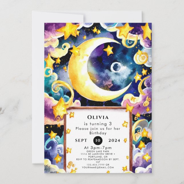 Simple Cute Moon Birthday Invitation (Front)