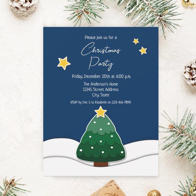 Simple Cute Papercut Christmas Tree Holiday Party Invitation (Creator Uploaded)