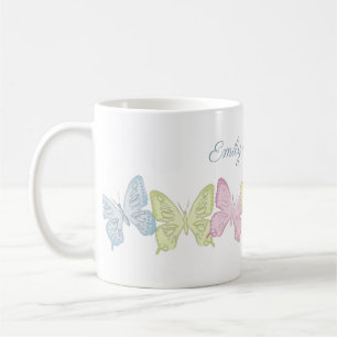 Simple Cute Pastel Botanical Nature Butterflies  Coffee Mug