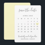 Simple Cute Pastel Yellow Heart Calender Wedding Save The Date<br><div class="desc">Modern save the date card featuring a simple calendar in soft grey with the words, "Save the Date" and your names in an elegant handwriting font and a pastel yellow heart surrounding your date, over a white background. The backside is a matching shade of yellow. DESIGN TIP: For a column...</div>