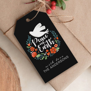 Simple Cute Peace on Earth Christmas Wreath Gift Tags