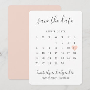 Simple Cute Peach Heart Calender Wedding Save The Date