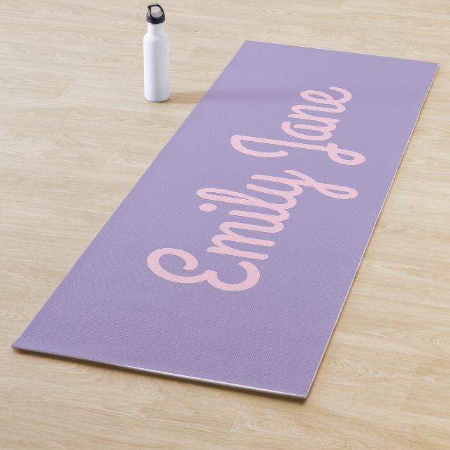 Simple Cute Pink and Purple Script Personalised Yoga Mat (In Situ)