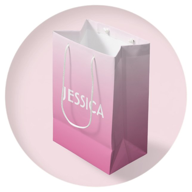 Simple Cute Pink Fading Ombre Gradient & Name Medium Gift Bag (Creator Uploaded)