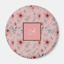 Simple Cute Pink Flower Bloom Boho Monogram 